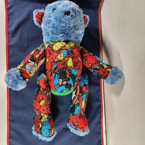 Marvel Print Teddy Bear All Over Avengers Print Various Superheroes Blue Bear